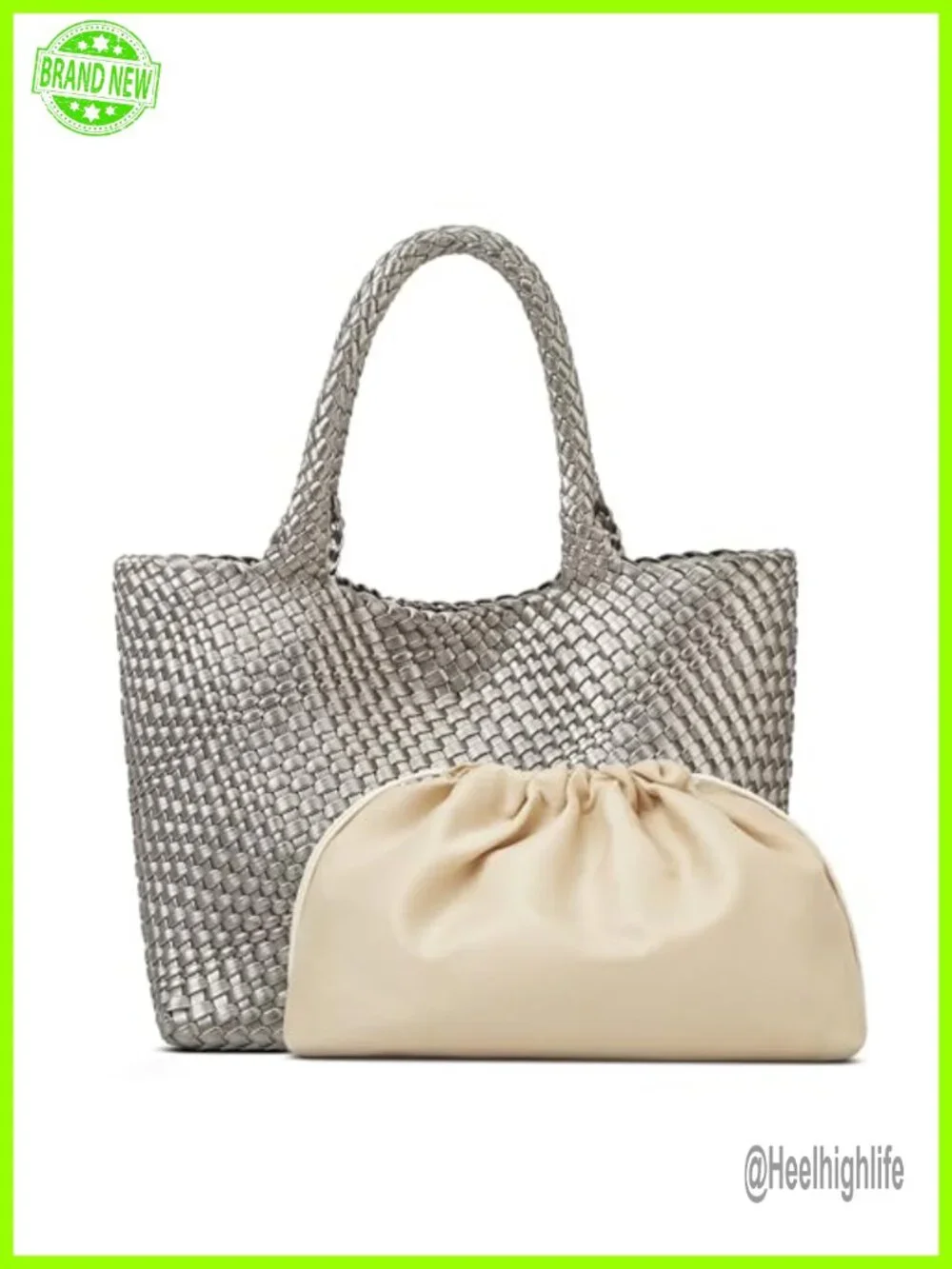 Large Woven Tote Handbag, Vegan Leather Shoulder Bag, Fashion Top Handle